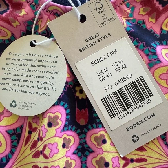 NWT Boden Scoop Tie Back One Piece Pink Paradise / Navy / US 10 - Picture 10 of 12